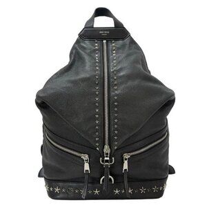 JIMMY CHOO Fitzroy M. - Black Silver Leather Backpack